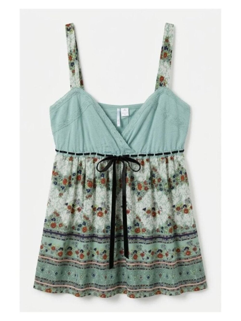 VINTAGE ANTHROPOLOGIE RIC RAC TANK TOP/CAMI GREEN/FLORAL SIZE M